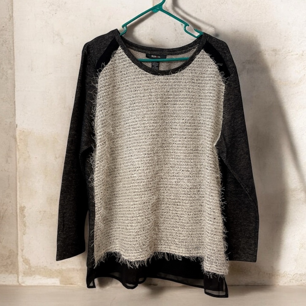 Style & Co Black and Gray Long Sleeve Sweater / Top Ladies XL